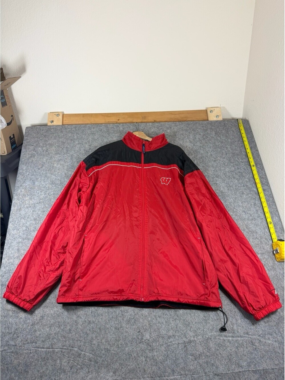 Vintage Pro Player Mens 2XL Wisconsin Badgers Full Zip Red Windbreaker Jacket